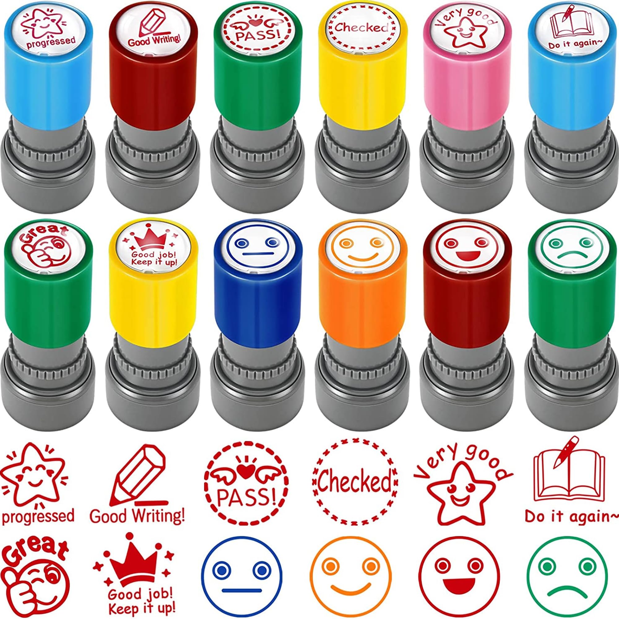SQAQS 12-Piece Teacher Stamp Set - Rich Variety, Reward Stamps, Photosensitive, Self Inkling - Personalized Cartoon Characters for Students — image 1