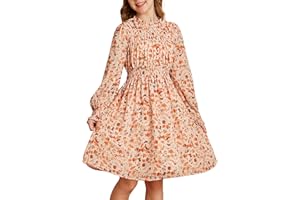 GRACE KARIN Girls' Floral Long Sleeve Dresses Kid Mock Neck High Waist Casual Formal Elegant Fall Dress Size 5-14Y