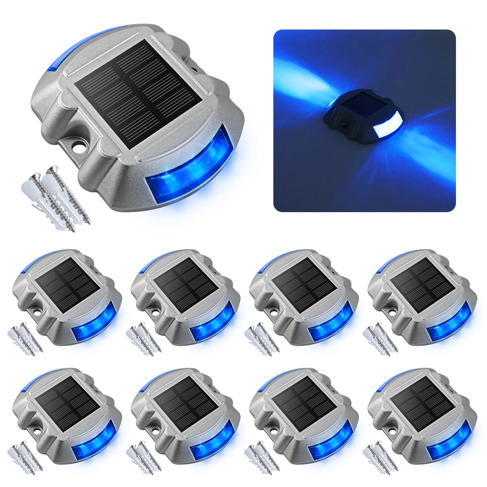 Photo 1 of VOLISUN Solar Deck Lights, 8-Pack Led IP67 Waterproof Outdoor Warning Step Lights for Driveway, Sidewalk, Garden Pathway, Yard (Blue)