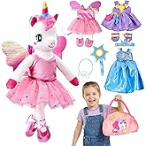 Esjay Unicorn Toys for Girls Age 4-6, Ballerina Doll Dance Recital Gifts, Unicorn Stuffed Animal Ballet Dress up Doll Plush Bag 3 Outfits Pretend Play, Birthday 3 4 5 6 Year Old Little Girl