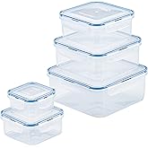 LOCK &amp; LOCK Easy Essentials Food Storage lids/Airtight containers, BPA Free, 10 Piece - Square, Clear