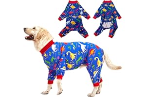 LovinPet Pitbull Large Dog Clothes, Wound Care/Post Surgery Dog Clothes, Lost World Dinosaurs Print, UV Protection, Pet Anxiety Relief, Large Dog Onesies, Pet PJ's/L