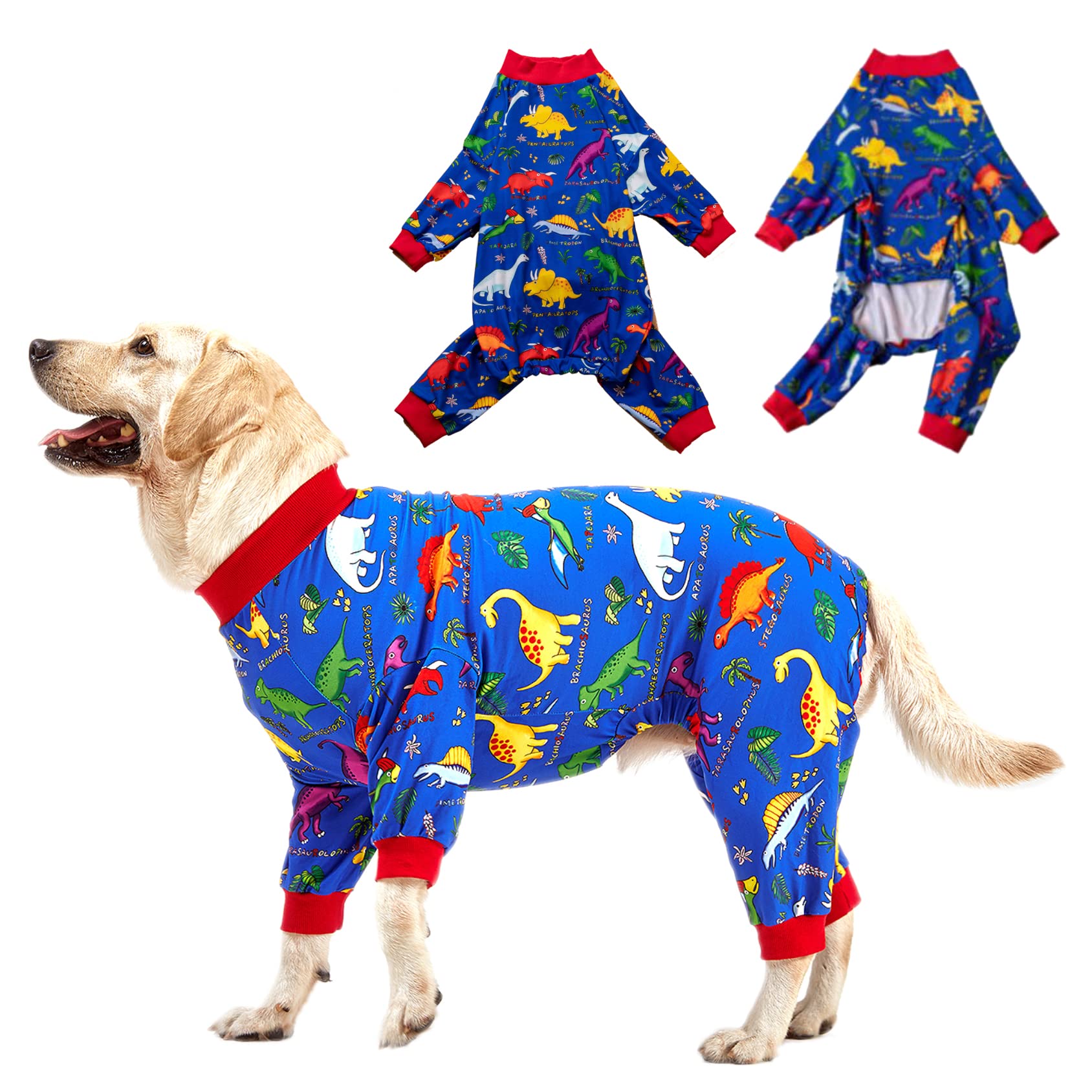 Photo 1 of LovinPet Pitbull Large Dog Clothes, Wound Care/Post Surgery Dog Clothes, Lost World Dinosaurs Print, UV Protection, Pet Anxiety Relief, Large Dog Onesies, Pet PJ's /2XL