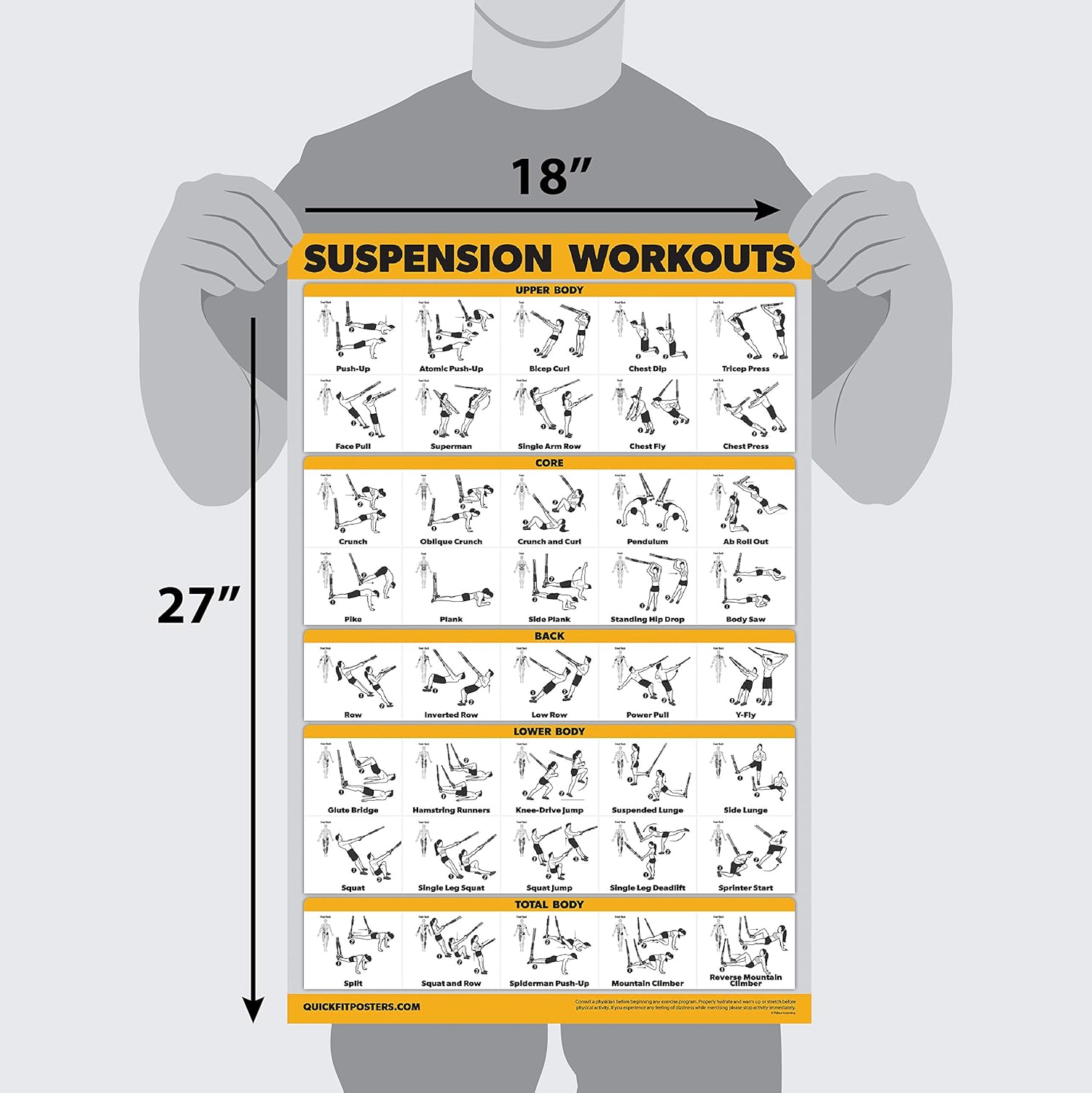 10 Pack - Exercise Workout Poster Set - Dumbbell, Suspension, Kettlebell, Resistance Bands, Stretching, Bodyweight, Barbell, Yoga Poses, Exercise Ball, Muscular System Chart (LAMINATED, 18" x 27") : Sports & Outdoors