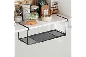 Metal Under Shelf Basket White, Expandable Under Cabinet Organizer, Easy No-Drill Installation, Sturdy Hanging Storage for Ki