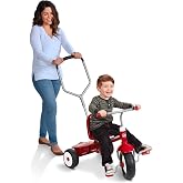 Radio Flyer Deluxe Steer &amp; Stroll Trike, for Kids 2-5, Red, Adjustable Seat | 2-in-1 Parent Steer Tricycle, Removable Push Handle, Steel Frame, Tricycle for Toddlers and Kids, Covered Storage Bin