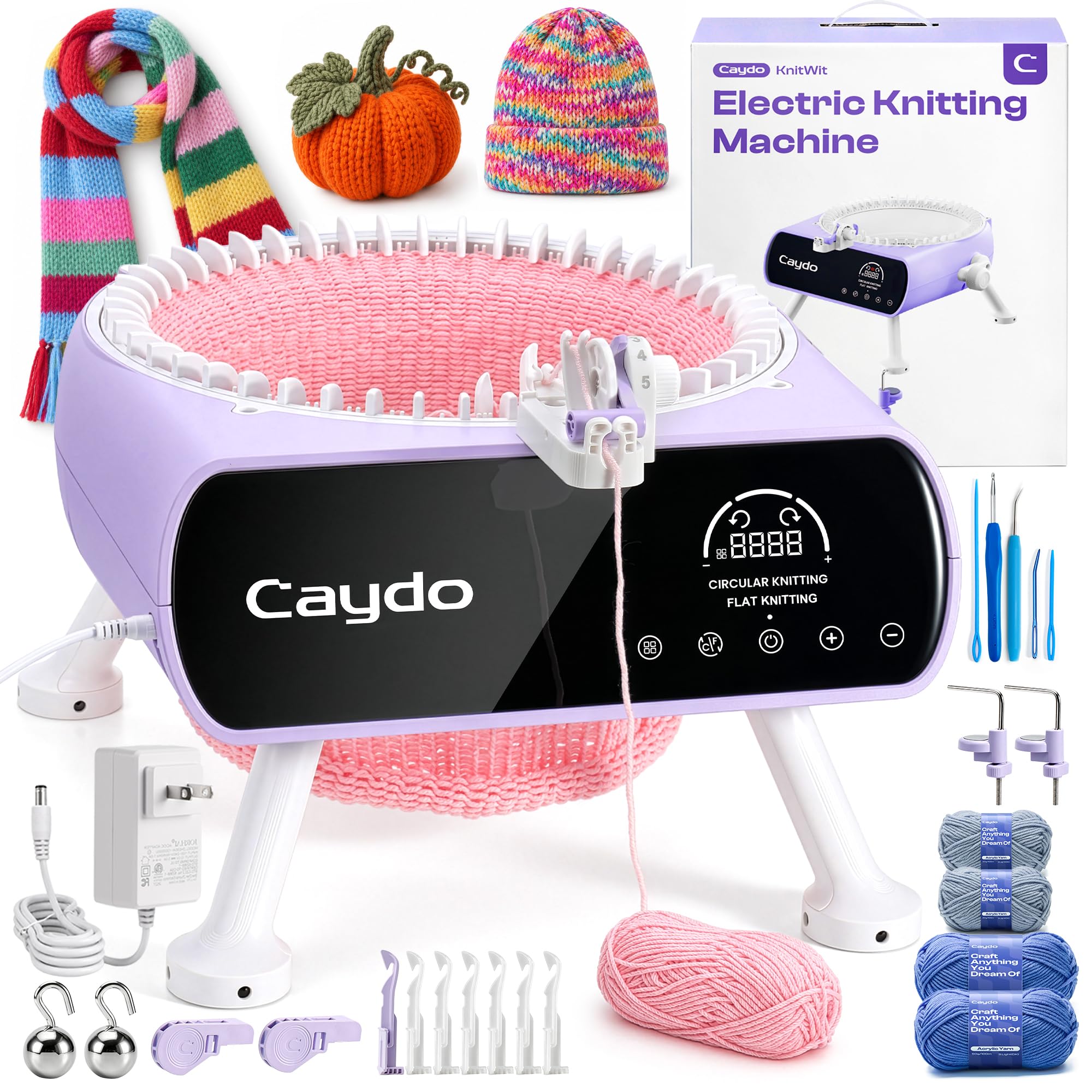 Caydo Electric Knitting Machine M1 Pro, 48 Needle Automatic Knitting Kit | Highly Efficient Hands-Free, Preset Row Counter, D