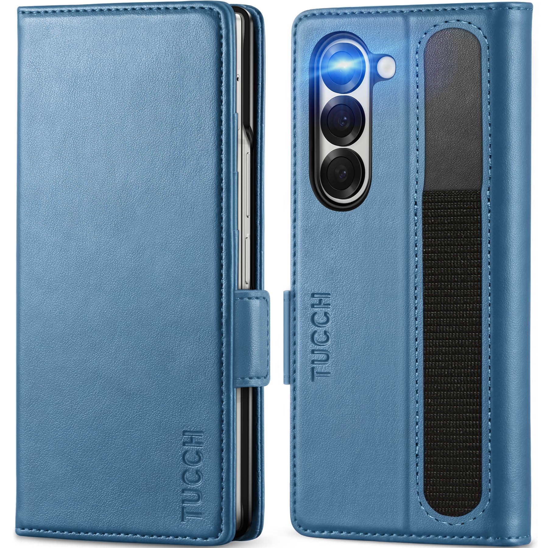 TUCCH Case for Galaxy Z Fold 6 (7.6") 5G, PU Leather Wallet Cover with S Pen Holder[RFID Blocking][Viewing Stand][Card Holders], Protective Flip Folding Folio Compatible with Galaxy Z Fold6, Lake Blue — image 1