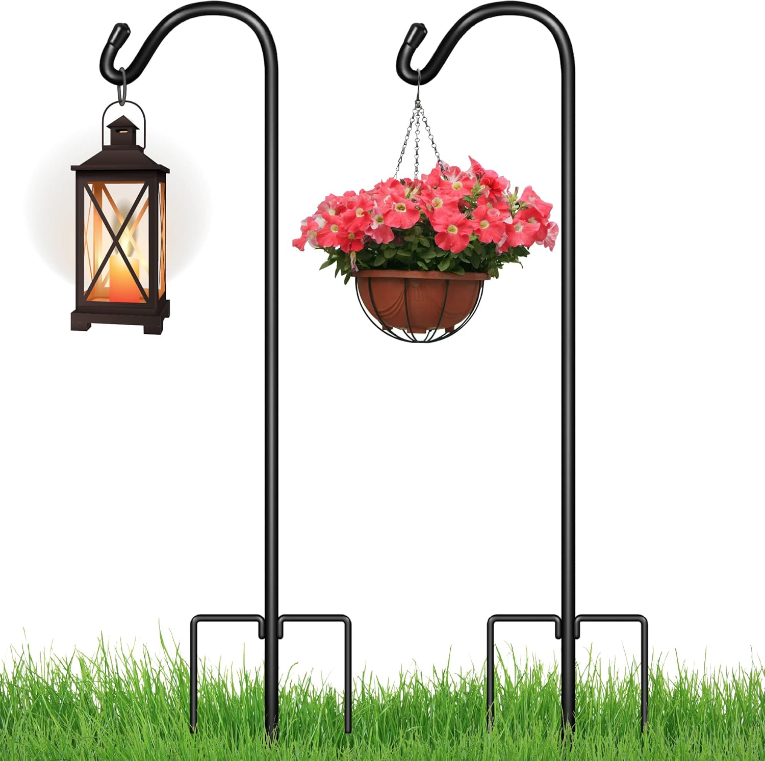Outdoor Shepherd's Hooks - Best Choice Products 91in Set of 2 Shepherd Hooks Outdoor Metal Adjustable Garden Hooks for Hanging Pots, Solar Lights & Lanterns, Bird Feeders, Wedding Decor w/ 3-Prong Base, 0.7in Diameter - Black