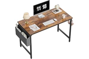 CubiCubi Study Computer Desk 40" Home Office Writing Small Desk, Modern Simple Style PC Table, Black Metal Frame, Rustic Brown