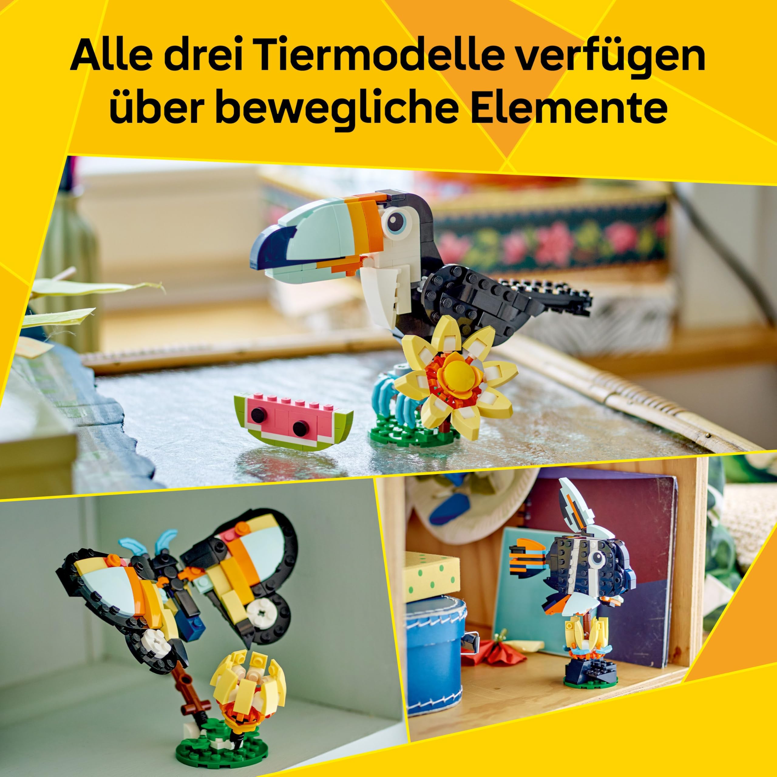 LEGO Creator Wilde Tiere: Tropischer Tukan - 3-in-1-Spiel Tier verwandelt Sich in Schmetterling Minifigur oder Fisch - Kreatives Spielzeug - Geschenk für Mädchen und Jungen ab 7 Jahren 31173 3