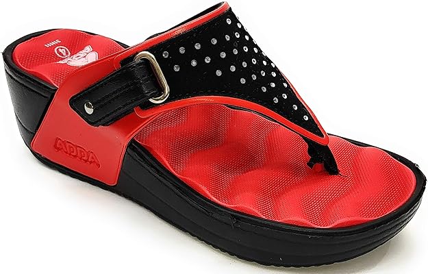 Amazon.com | ADDA Pearls-1 Heel FLIP Flop Slippers for Women (RED/Black, Numeric_7) | Shoes