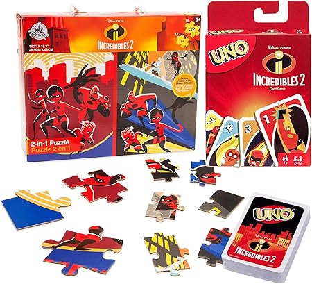 Amazon 2in1 カードゲーム 信じられないほど ディズニー Uno パズルセット ピクサー テーマ Mr Incredible Incredibles 2ダッシュ ジャック エラスティガール バイオレットとジグソーパズル カードゲーム トランプ おもちゃ