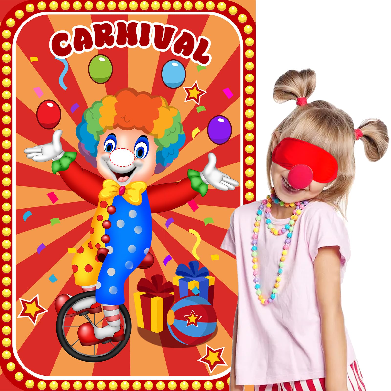 Hxezoc Circus Party Games, Pin The Noses on The Clown With 32 Pcs Nose Stickers, Large Carnival Clown Games Poster for Kids Birthday Party School Classroom Carnival Party Supplies