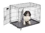 MidWest Homes for Pets 30-Inch iCrate for Medium Breeds, 21-40 lbs, Double Door Folding Dog Crate with Divider Panel, Leak-Proof Tray & Secure Latches, Portable, Durable & Easy to Assemble