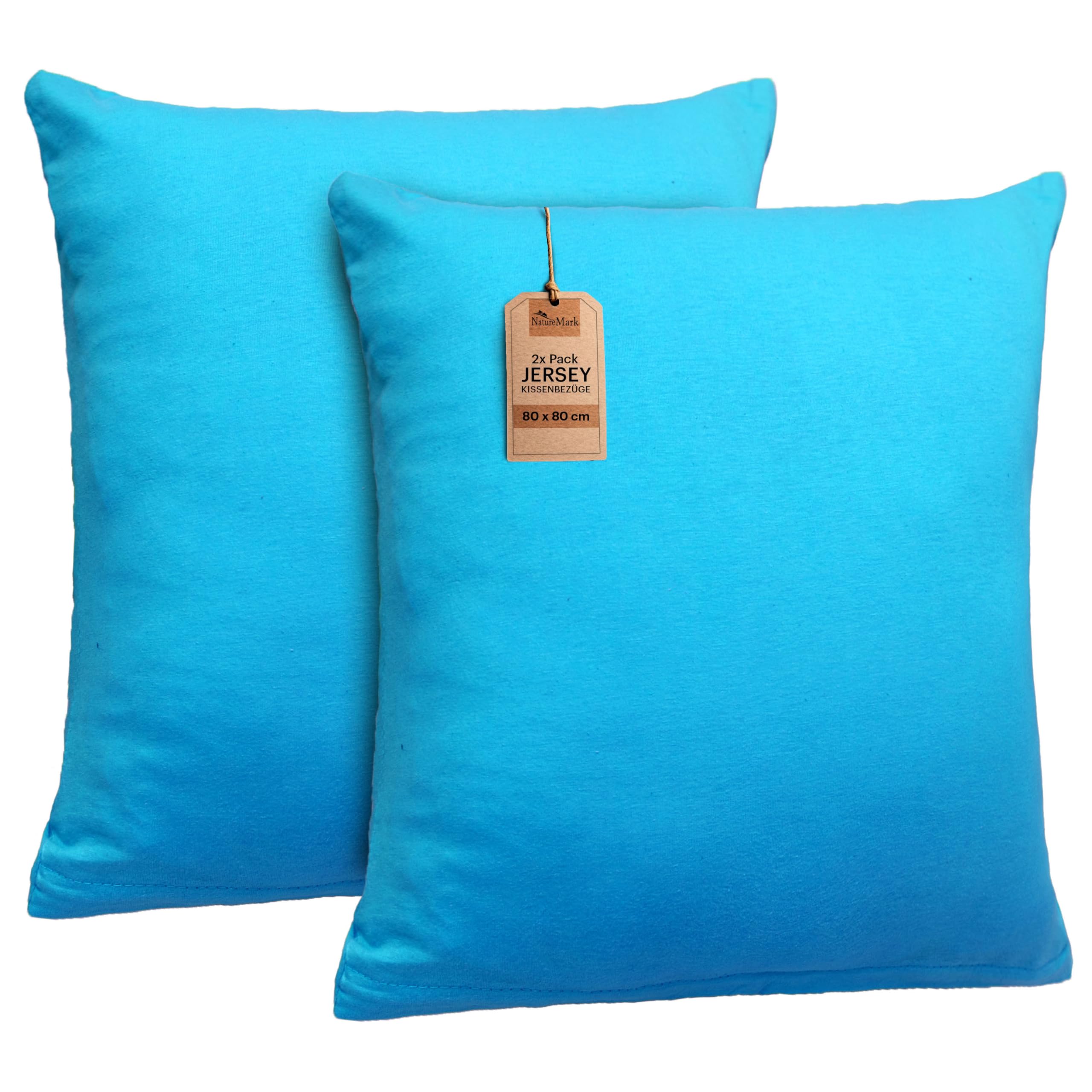 NatureMark Set of 2 Jersey Cushion Covers - Elastic, Soft, Breathable and Skin Friendly - Washable Cushion Cover - 80 x 80 cm - Turquoise
