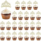 BOHUIZ 24Pcs Crown Cupcake Toppers Glitter Queen Crown Cupcake Picks for Queen Princess Theme Baby Shower Girls Wedding Birthday Party Cake Decorations Supplies(Gold)
