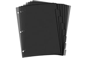 KALIONE Black Binder Dividers, 8-Tab Sturdy Plastic Dividers, Binder Dividers with Tabs, Black 3-Ring Binder Plastic Divider Set, Aesthetic Dividers for Binder, Suitable for Notebooks and Binders(Black)