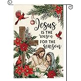 AVOIN colorlife Jesus Is The Reason For The Season Garden Flag 12x18 Inch Double Sided Outside, Christmas Nativity Winter Holiday Yard Outdoor Flag