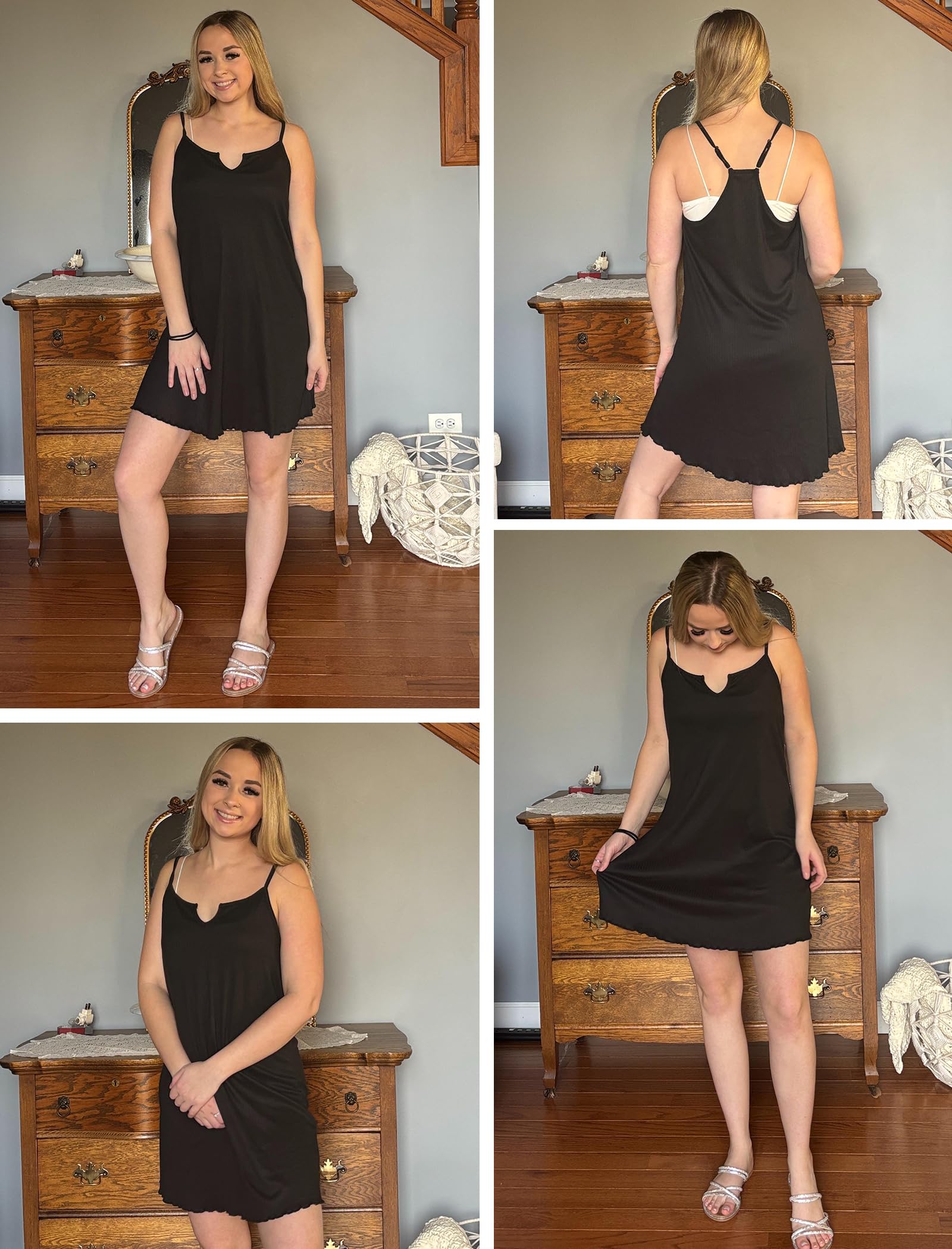 Ekouaer Sleeveless Nightgowns for Women Racerback Sleep Shirt Spaghetti Strap Dress Summer Night Shirt Black M