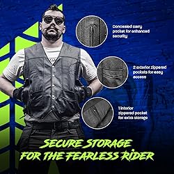 HWK Leather Motorcycle Vest for Men and Women with