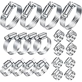 20Pcs Adjustable Stainless Steel Hose Clamps Assortment Kit, 1/4-2 in (6-51mm) Worm Gear Pipe, Fuel LineHeavy Duty for Plumbi