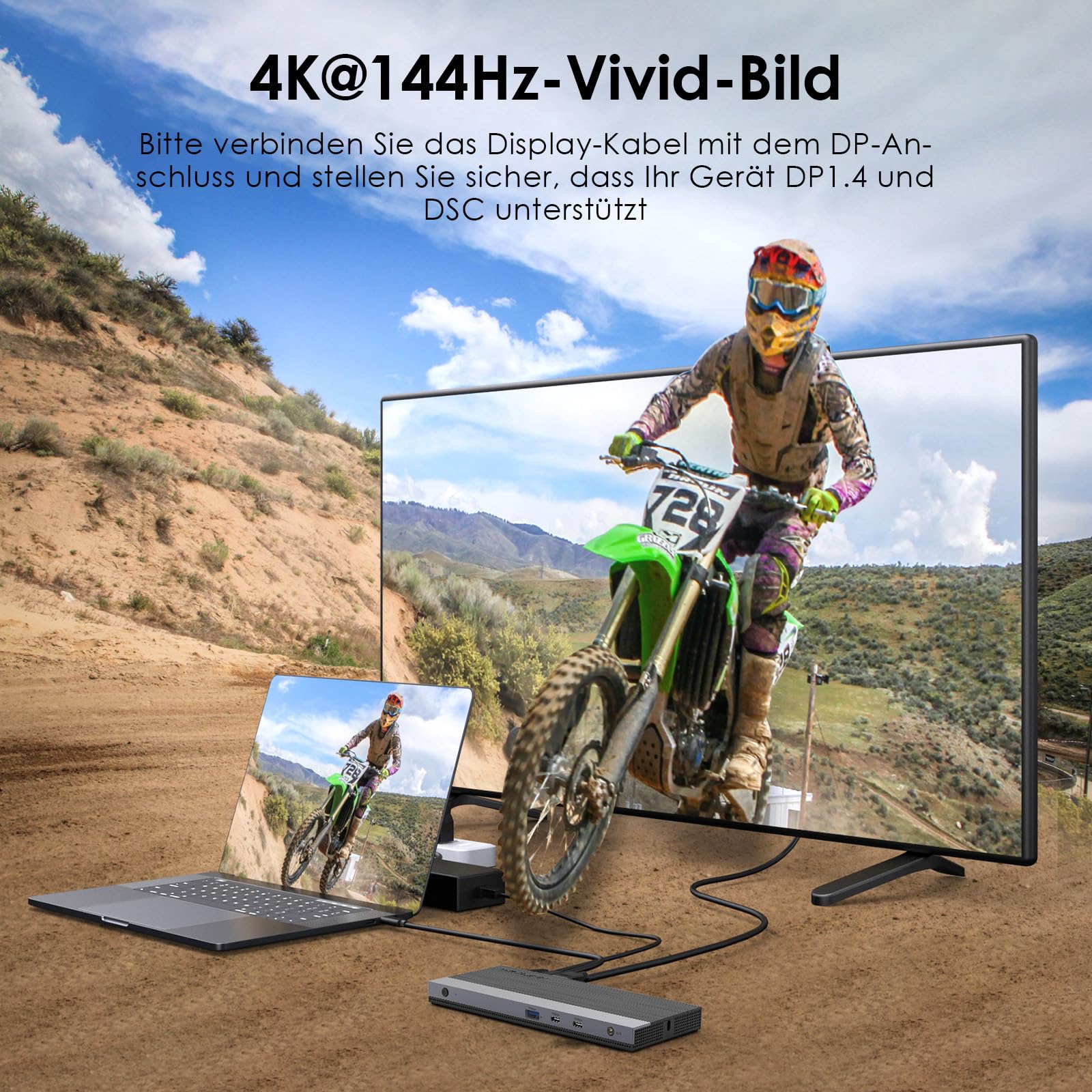 WAVLINK Dockingstation, Laptop-Dockingstation, 3 Monitore mit 2 DP+HDMI, 130 W PD-Ladegerät, 4 x USB 3.0, Audio, Gigabit-Ethernet, TF/SD, kompatibel mit Lenovo HP Dell, Windows-Systemcomputer 3