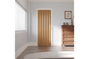 WIN STELLAR 36" x 80" Accordion Doors Oak PVC Folding Door Hardware Kit Included, Multifold Bifold Closet Doors with 2 Handles for Closet Bathroom Doorways - Single Layer