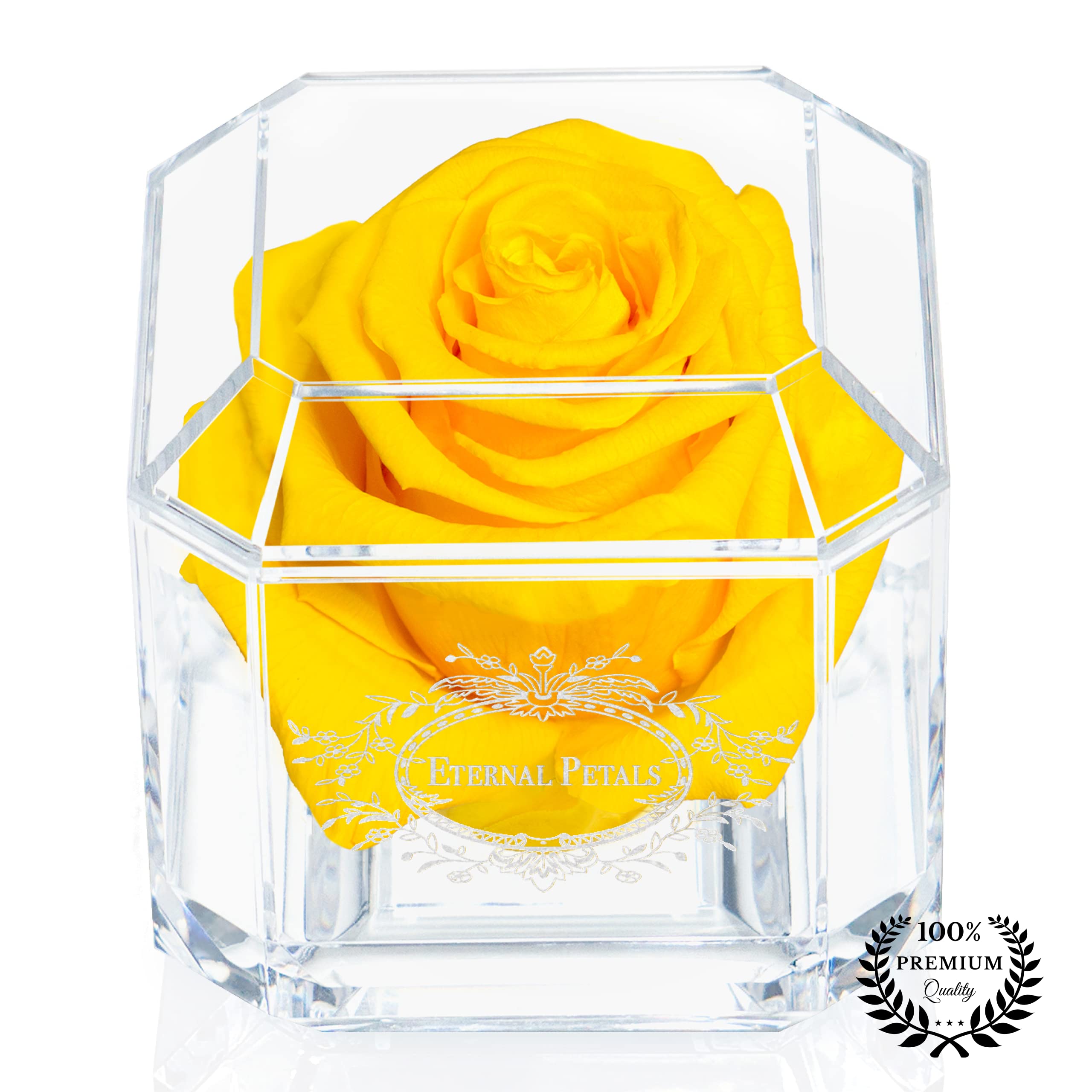 A 100% Real Rose That Lasts Years - Eternal Petals, Handmade in UK, Flowers Delivery Next Day – White Gold Solo (Yellow)