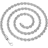 Waitsoul 925 Sterling Silver Rope Chain Lobster Clasp 2/2.5/3/4/5mm Gold Plated/Silver Chain for Men Women Silver Necklace Chain 16/18/20/22/24/26/30 Inches