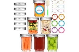 STARSIDE Wide Mouth Mason Jars 16 oz,6 pack Glass Canning Jars with Lables & Silver Metal Airtight Lids for Pickles,Jams,Salad,Food Storage,Shower Favors,Overnight Oats