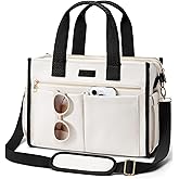 Canvas Tote Bag for Women, 15-Pockets Work Laptop Tote Purse Large Crossbody Nurse Teacher Bible Bag for School Travel Daily | with Strap & Zipper, Multi Compartment, Stand Upright Stably, College Shoulder Bag, Clinical Nursing Bag, Ideal Gift for Women