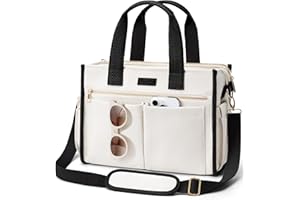 BAGSTELLAR Canvas Tote Bag for Women, 15-Pocket Large Crossbody Handbag Bible Laptop Bag Zipper Bookbag for Teacher Work Travel College