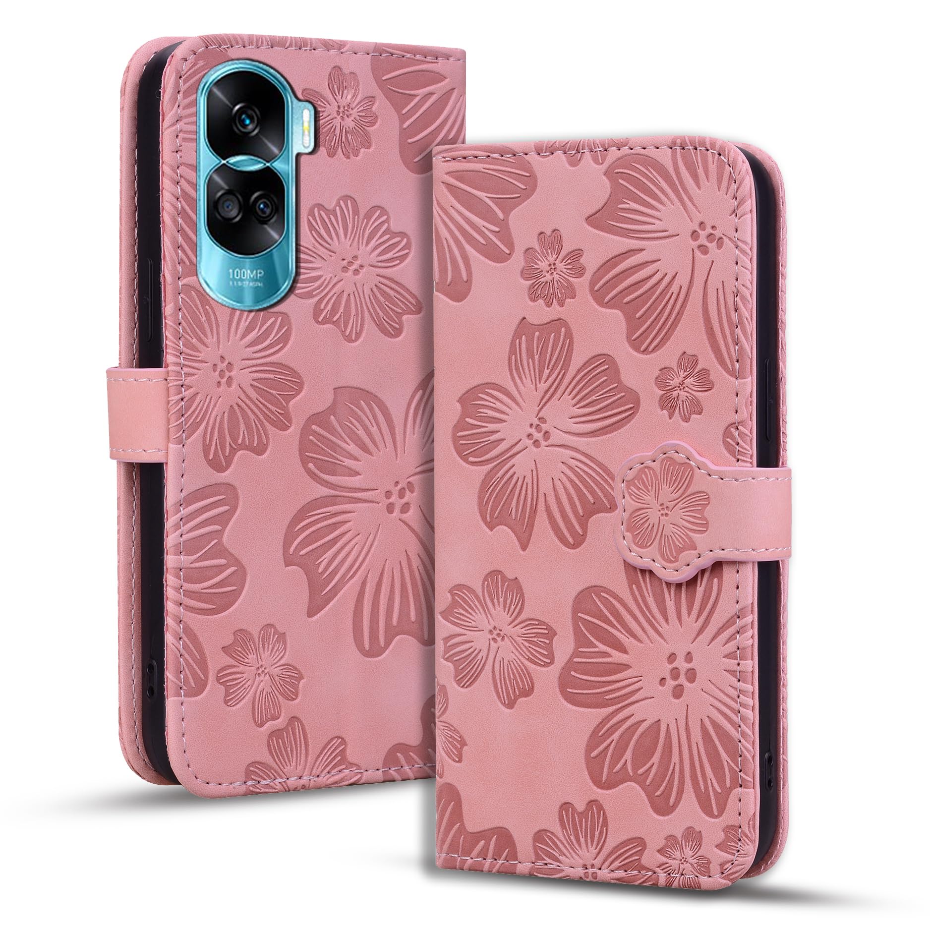 Rosbtib Case for Honor X6 4G/ X8 5G/ Honor 70 Lite 5G PU leather Flip Protective Case with Card slot Magnetic Closure Cherry Blossom Embossing Cover Honor 70 Lite 5G, Pink