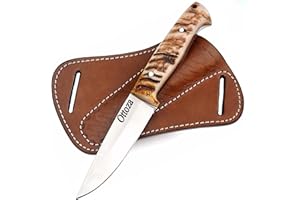 Ottoza Full Tang Bushcraft Knife with 1095 Carbon Steel Fixed Blade - Survival and Outdoor Camping Knife - Ram Horn Handle Br