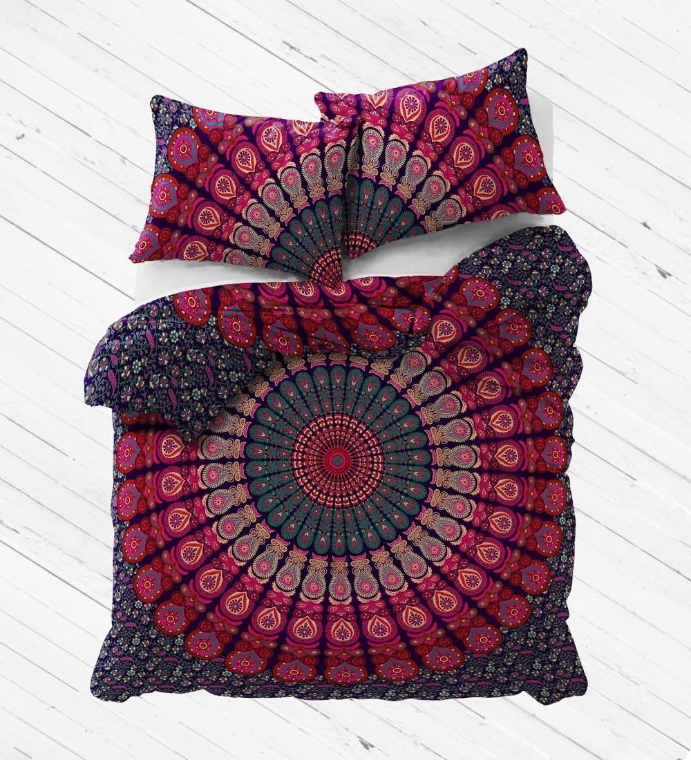 King or California king size Mandala Tapestry Mandala Wall Art Hippie Wall Hanging Bohemian Bedspread Indian multi color Cotton Bedspread with 2 Pillow Covers, by "Tanya Handicrafts"