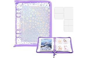 HEAROO A5 Sticker Organizer Binder with Zipper Closure, Reusable Sticker Storage Album with Pockets, Perfect for Collecting, Organizing, and Displaying Stickers (Star-Purple)