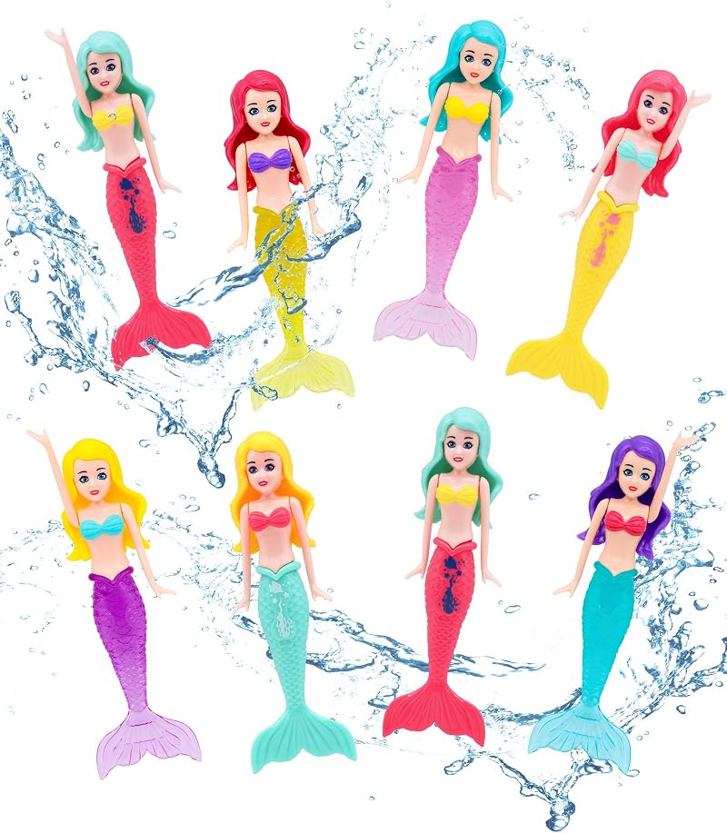 TOPWAYS 8 PCS Mermaid Diving Toys Set Pool Torpedoes Kids Swim Training