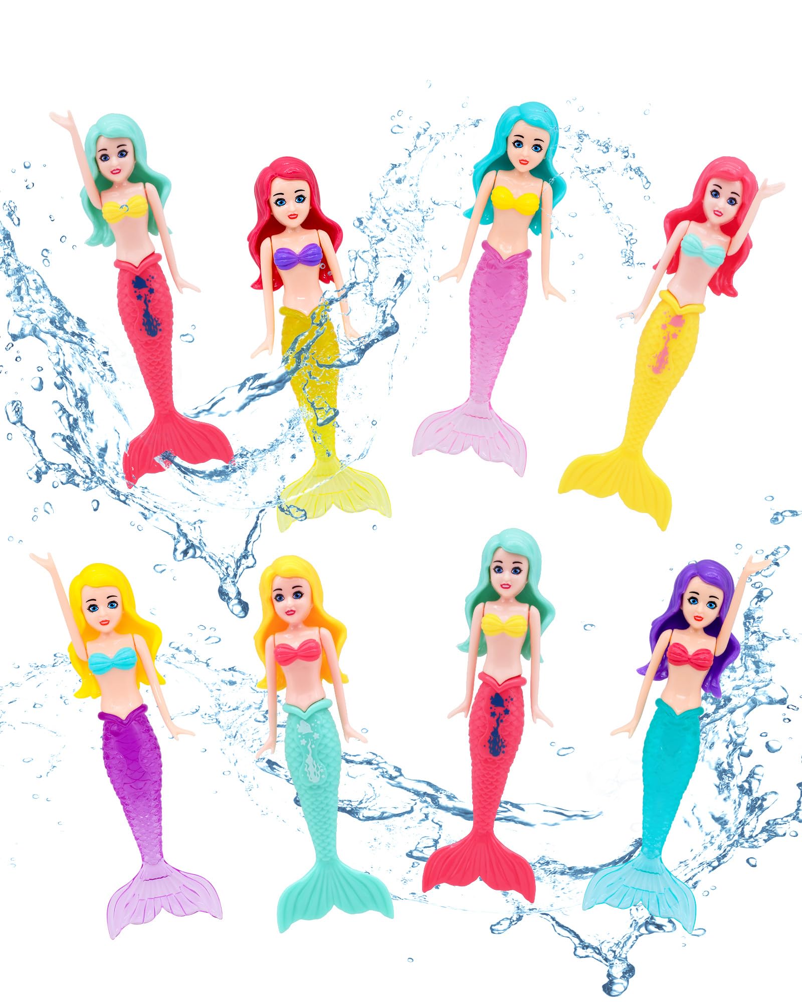 TOPWAYS Pool Diving Toy Set 8 Diving Mermaids Diving Torpedoes Swimming Underwater Pool Training Toys Diving Games Training Children's Gifts (8PCS Mermaid)