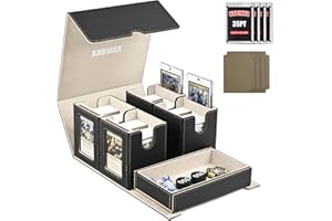 KABINKA MTG Deck Box with Commander Display -Patented Design, 5 in 1 Trading Card Storage Box Fit 400 Double-sleeved Cards, Card Deck Case for TCG/Sports Cards with 4 Magnetic Card Holders(Black Gold)