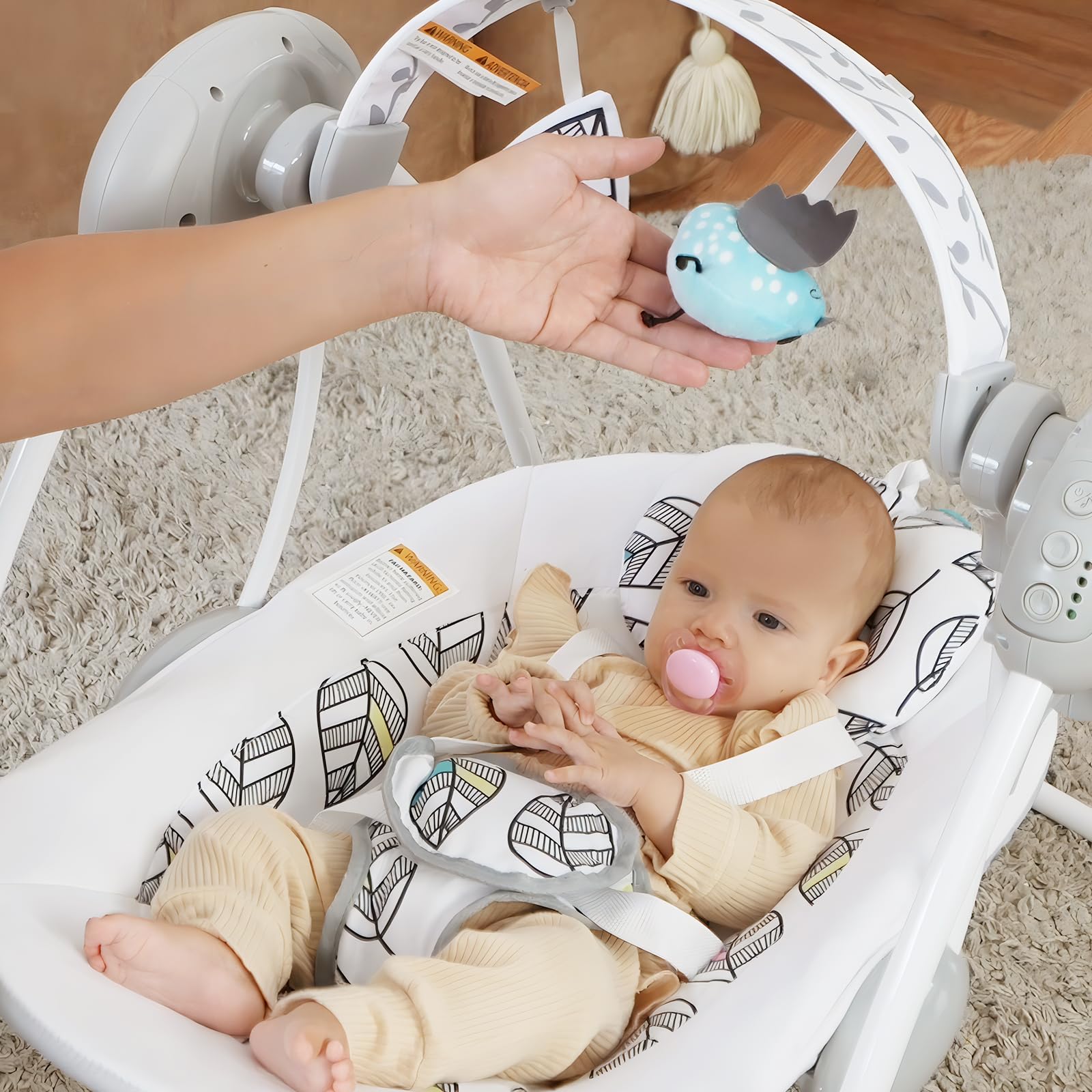 Baby Swing,Baby Swings for Infants,Easy-Fold Infant Swing with Adaptable Speed,Music,Timing,Portable Baby Swing Indoor/Outdoor,Baby Swing for Babies 0-6 Months 6-20 lbs White