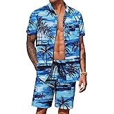 COOFANDY Men's Hawaiian 2 Piece Outfits Summer Beach Matching Set Short Sleeve Floral Shirts and Shorts