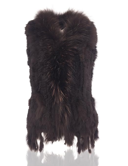 Uilor® Damen Kaninchen Fellweste Winter Gestrickt Pelzweste Länge 65cm