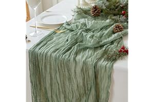 Sioloc 1 Pack Sage Green Cheesecloth Table Runner Fall Autumn Decor for Home 10ft Table Cloth for Tea Wedding Birthday Party Baby Bridal Shower Halloween Thanksgiving
