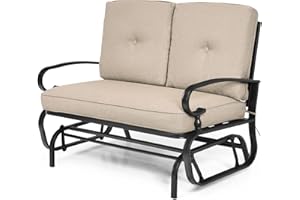 HAPPYGRILL Outdoor Swing Glider Bench Patio Loveseat with Comfortable Cushions, 2-Person Rocking Chair for Porch, Balcony, Garden, Poolside
