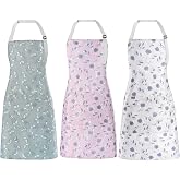 IHFAIO Apron for Women with Pockets, 3 PCs Waterproof Floral Apron with Adjustable Neck Strap for Cooking, Baking, Gardening, Art Craft