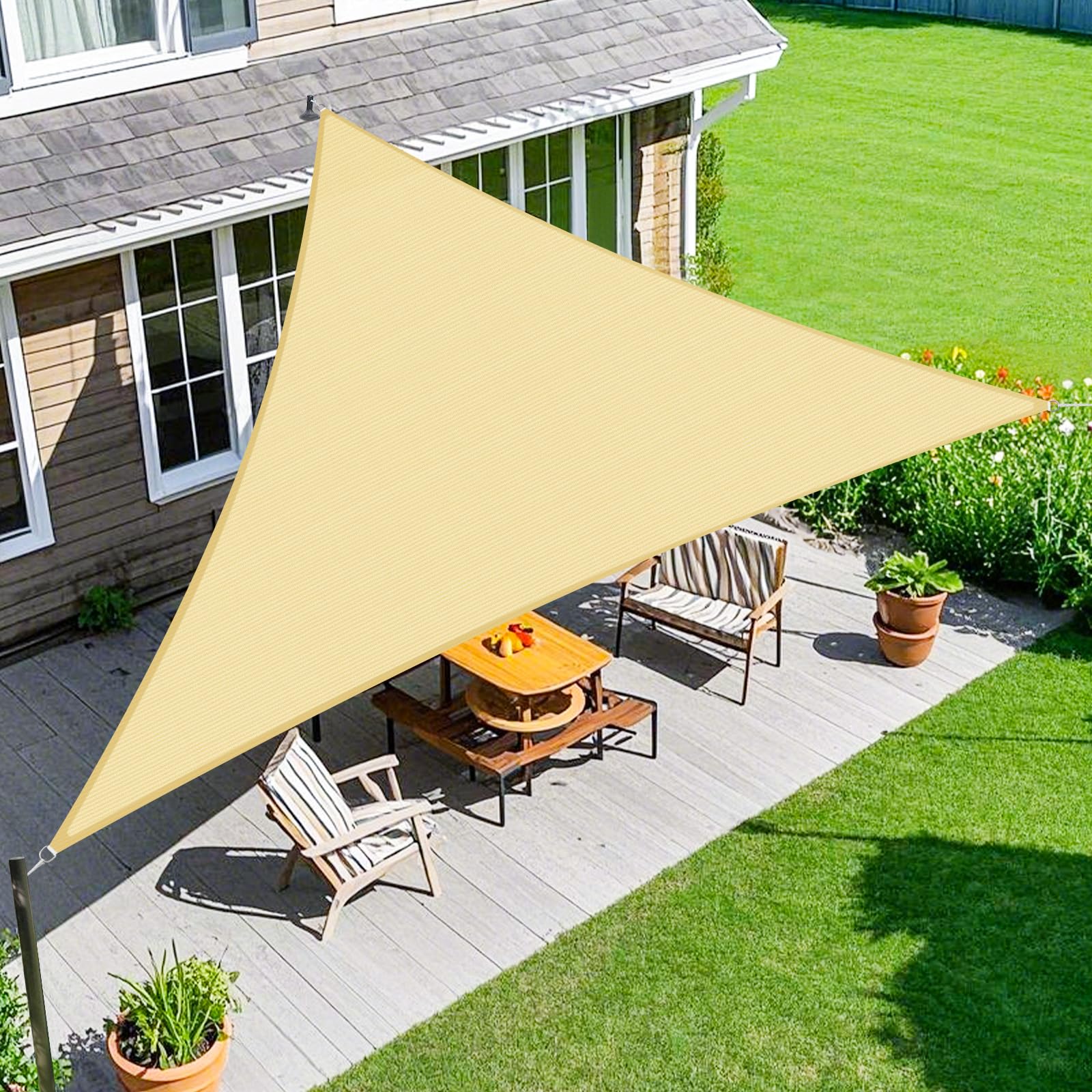 Amagenix Sun Shade Sail 10'X10'X10' Curved Edge Outdoor Shade Canopy Beige Breathable 95% UV Block Shade Cloth for Patio Garden Backyard (We Make Custom Size) Image