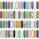 Nuenen 60 Pcs Crystal Hexagonal Wand Stones Bulk Worry Stones Healing Bullet Crystals Stones Sets Witch Hexagonal Bullet Shaped Gemstones Chakra for Witchcraft Meditation Divination(Classic Colors)