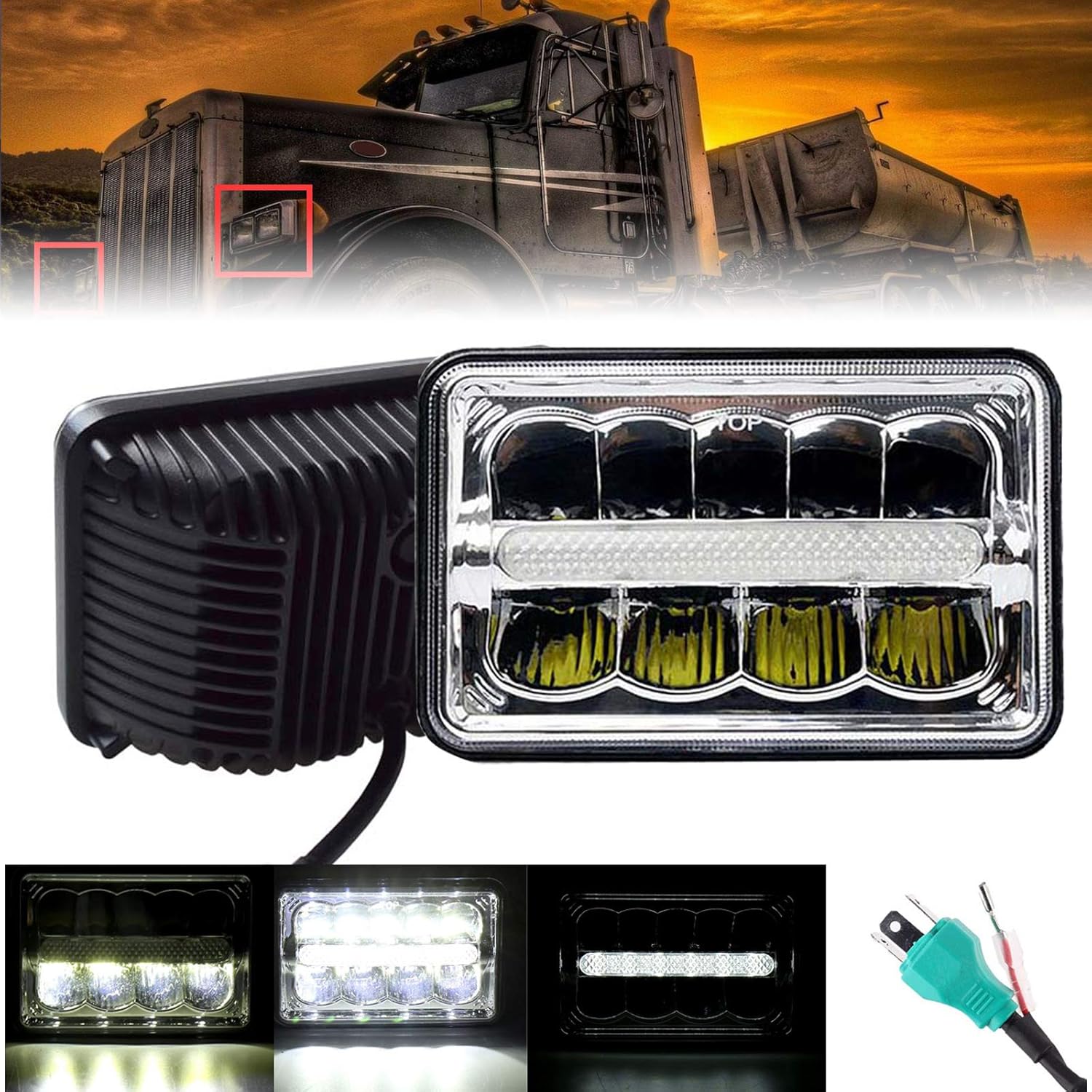 4x6/" Car LED H4 Hi//Lo DRL Beam Headlight Light Bulb For Peterbilt Kenworth Truck