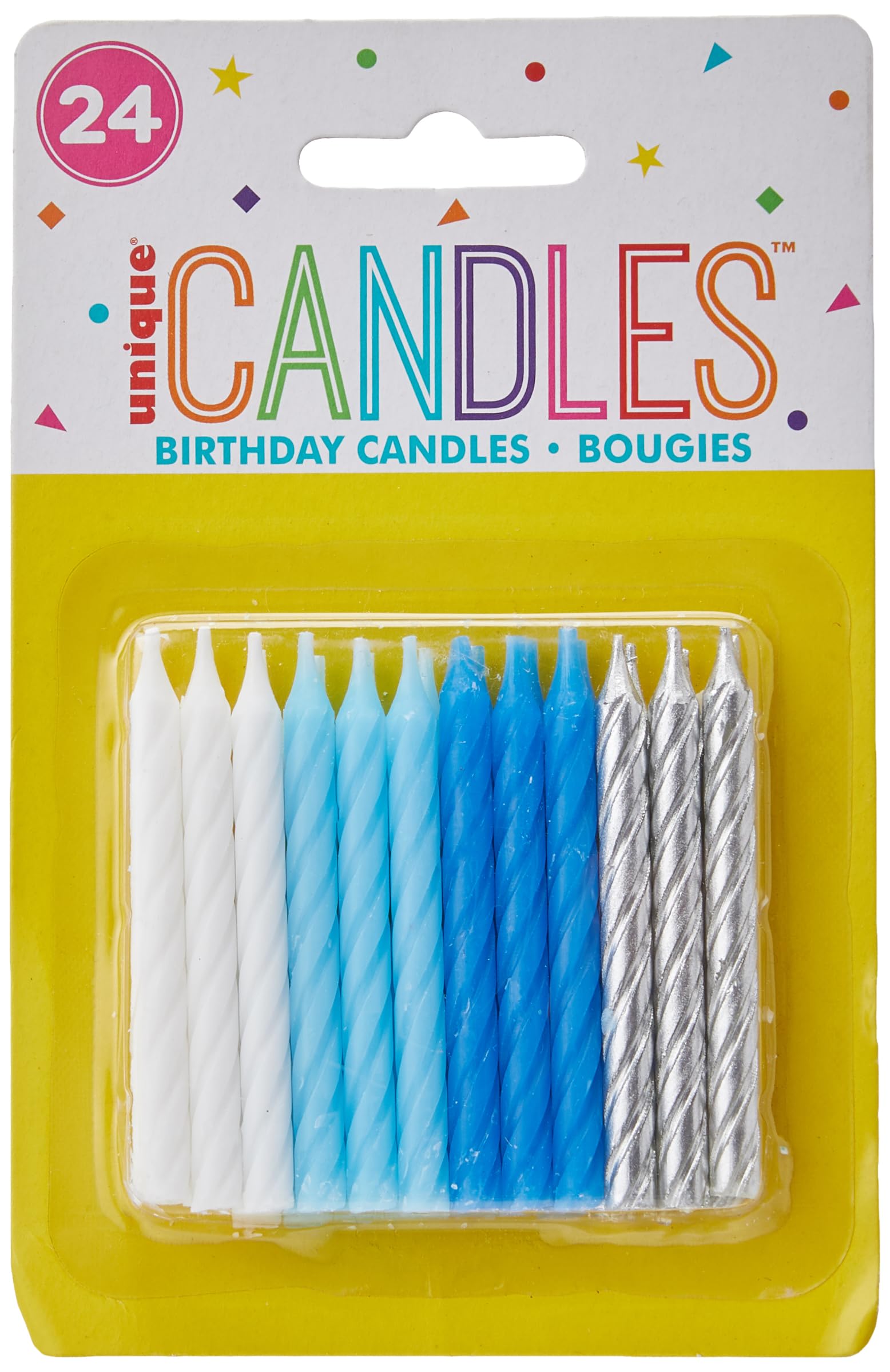 Unique Party 19971 - Blue, White and Silver Spiral Birthday Candles, Pack of 24,6 centimeters